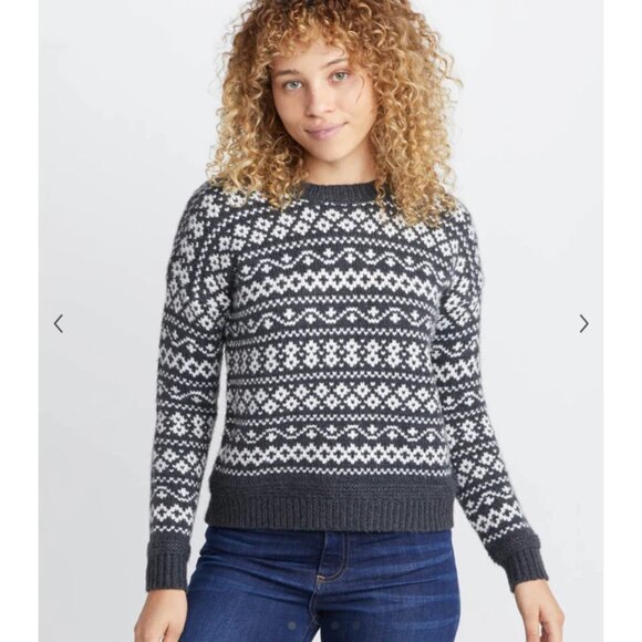 Marine Layer Jill Fair Isle Crewneck charcoal/cream sz XS women’s sweater new - Picture 1 of 15